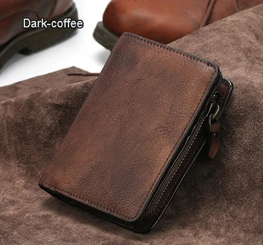 Original Cow Leather Hand Cut Vintage Finished Men's Wallet with Card Holder & Money Holder