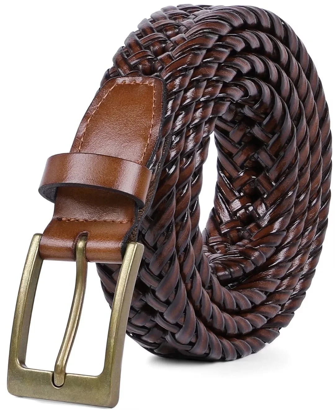 Men Braided Belts Brown Cowhide Woven Leather Belt for Mens Pants