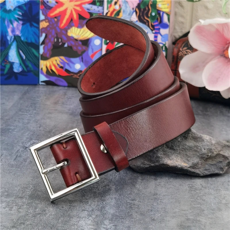 Premium Cow Leather With Stainless Steel Buckle Men Belt