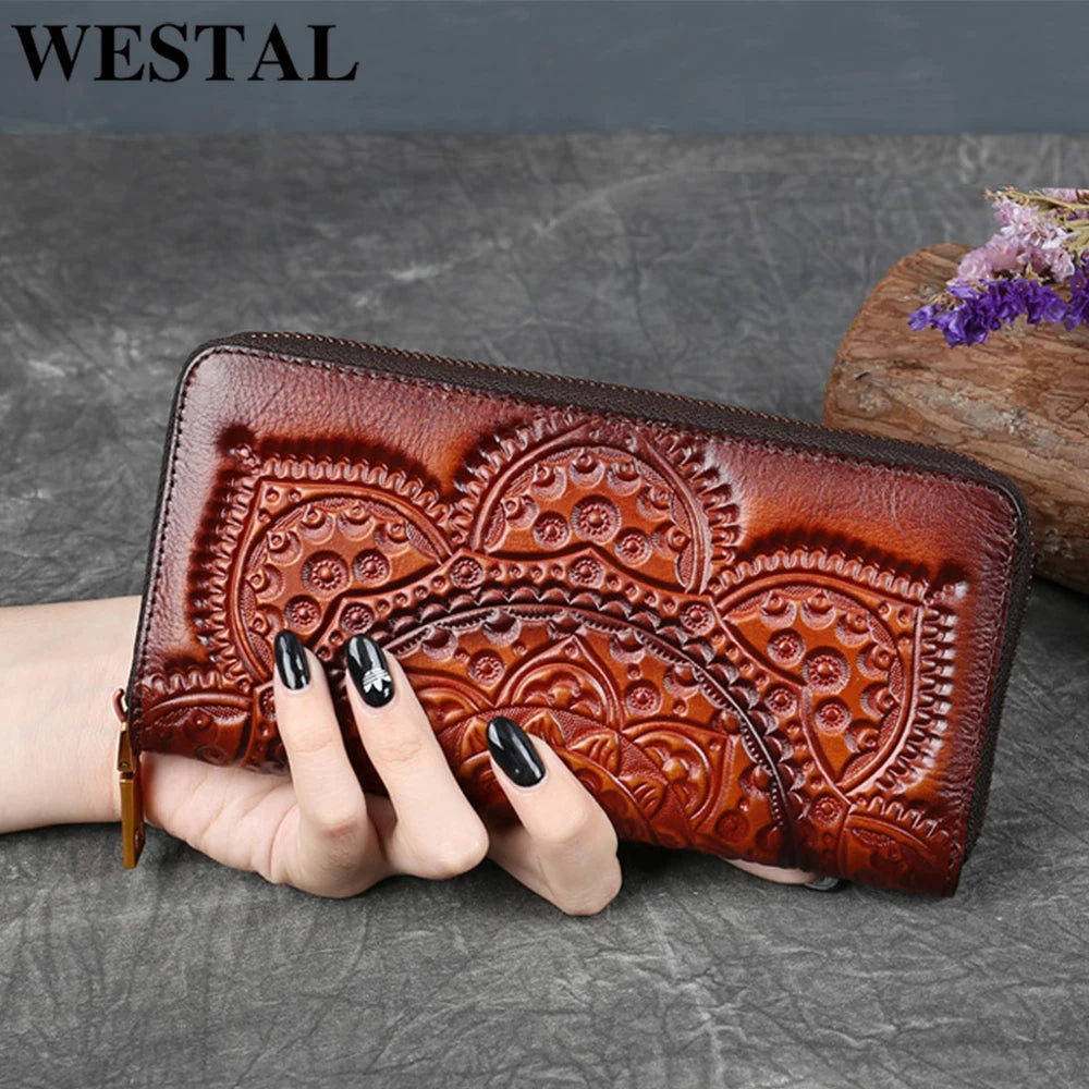 Original Cow Leather High Quality Engraved Finished Ladies Hand Purse, Hand Wallet with Coin Holder