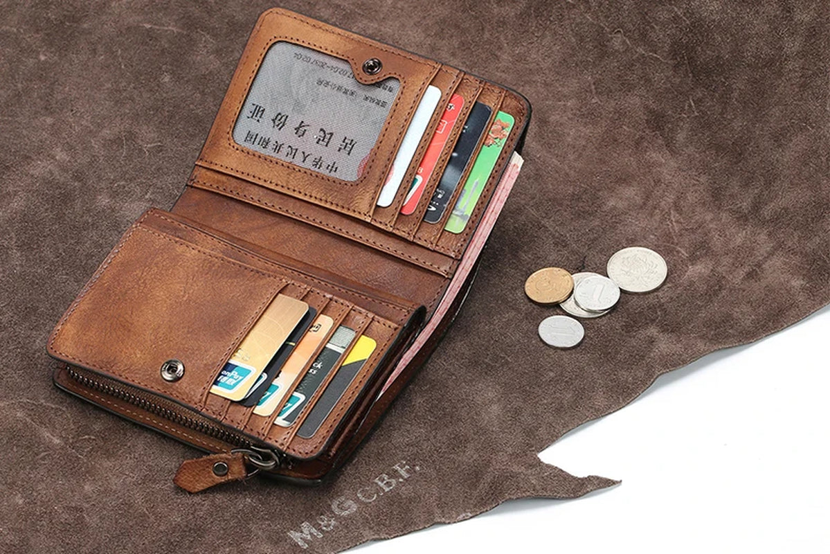 Original Cow Leather Hand Cut Vintage Finished Men's Wallet with Card Holder & Money Holder