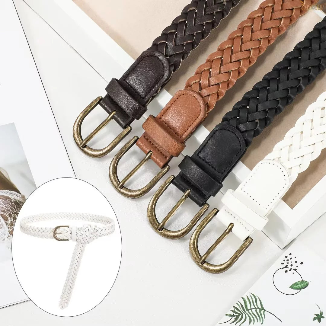 Set of 4  Women Skinny Braided Leather Thin Belts 