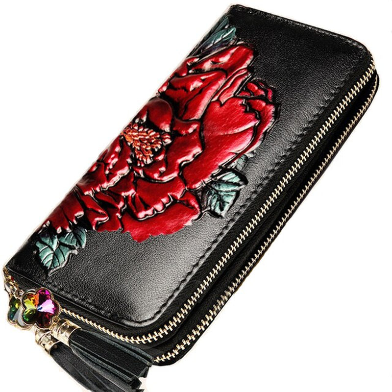 Premium Quality Cow Leather Floral Ladies Hand Purse, Hand Wallet, Clutch