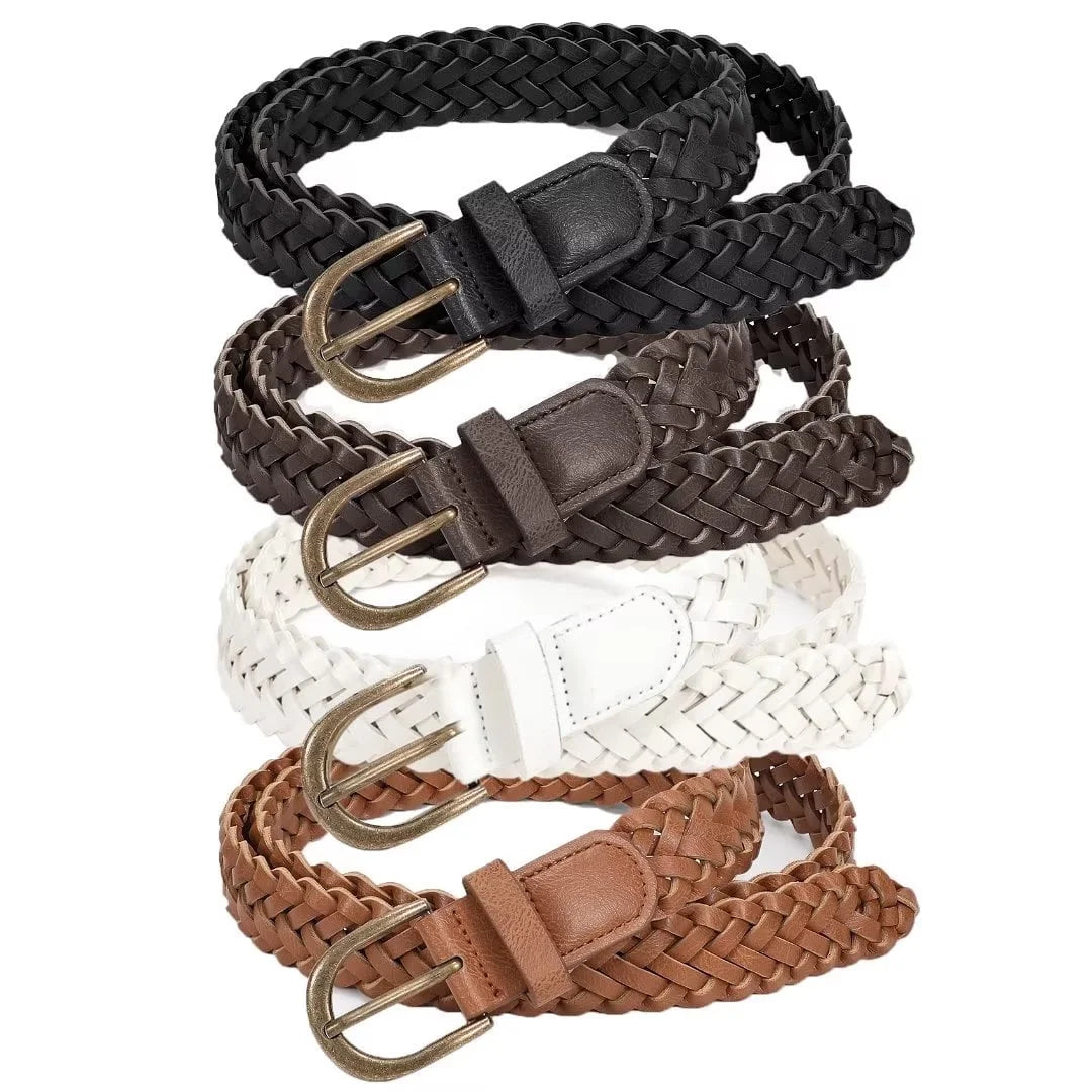 Set of 4  Women Skinny Braided Leather Thin Belts 