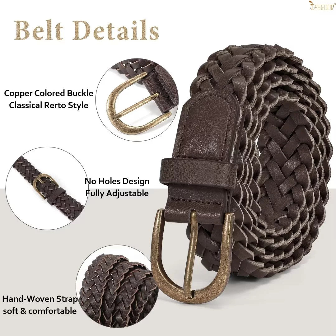 Set of 4  Women Skinny Braided Leather Thin Belts 