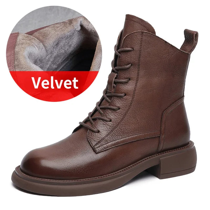 High Quality Cow Leather Vintage British Style Martin High Top Boots for Women 2022 