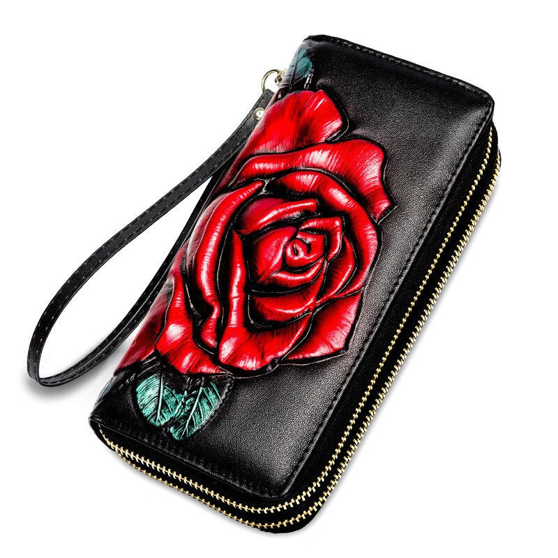 Premium Quality Cow Leather Floral Ladies Hand Purse, Hand Wallet, Clutch