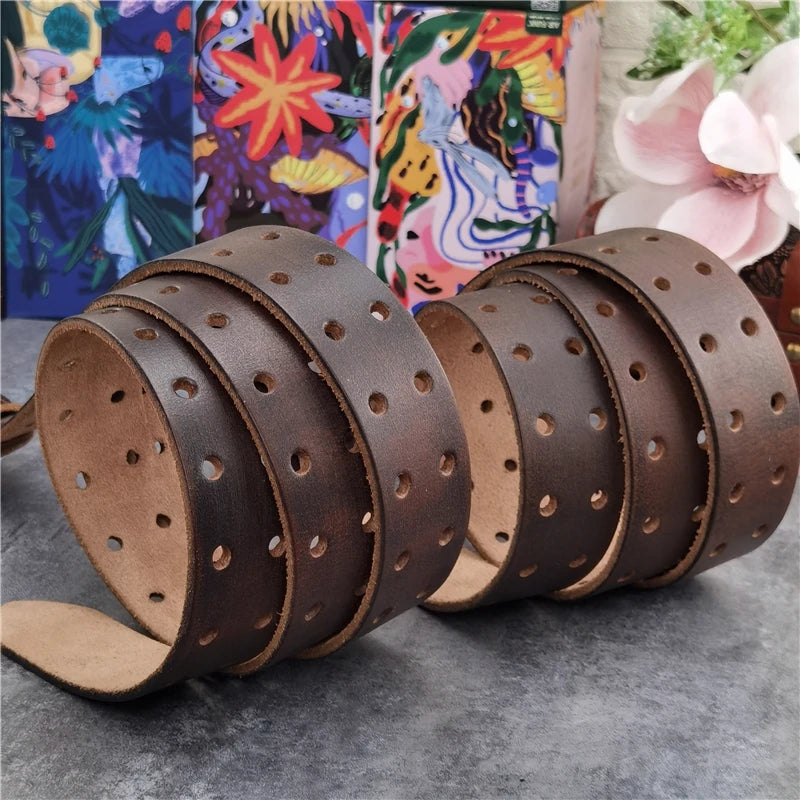 Premium Cow Leather 38MM Double Pin Metal Wide Belt for Men