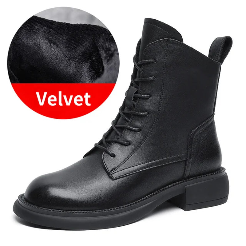 High Quality Cow Leather Vintage British Style Martin High Top Boots for Women 2022 