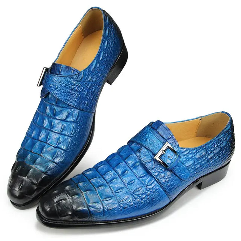 Oxford Luxury Crocodile Pattern Cow Leather Shoes for Men Monk Strap Italy Style Loafers 