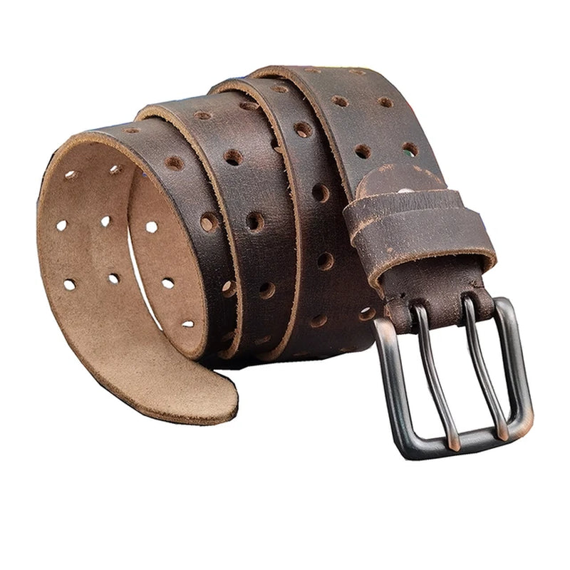 Premium Cow Leather 38MM Double Pin Metal Wide Belt for Men