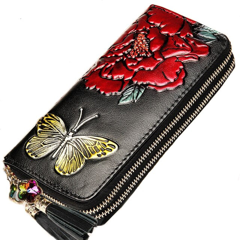 Premium Quality Cow Leather Floral Ladies Hand Purse, Hand Wallet, Clutch