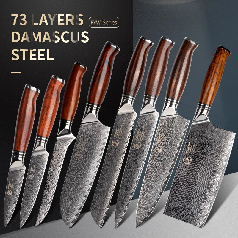 73 Layers Japanese Damascus Stainless Steel Utility Paring Boning Cleaver Slicing Chef Knives