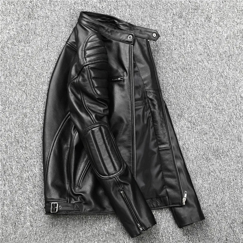 Genuine Sheepskin Soft Leather Jacket Men Motorcycle Biker Slim Short Coat