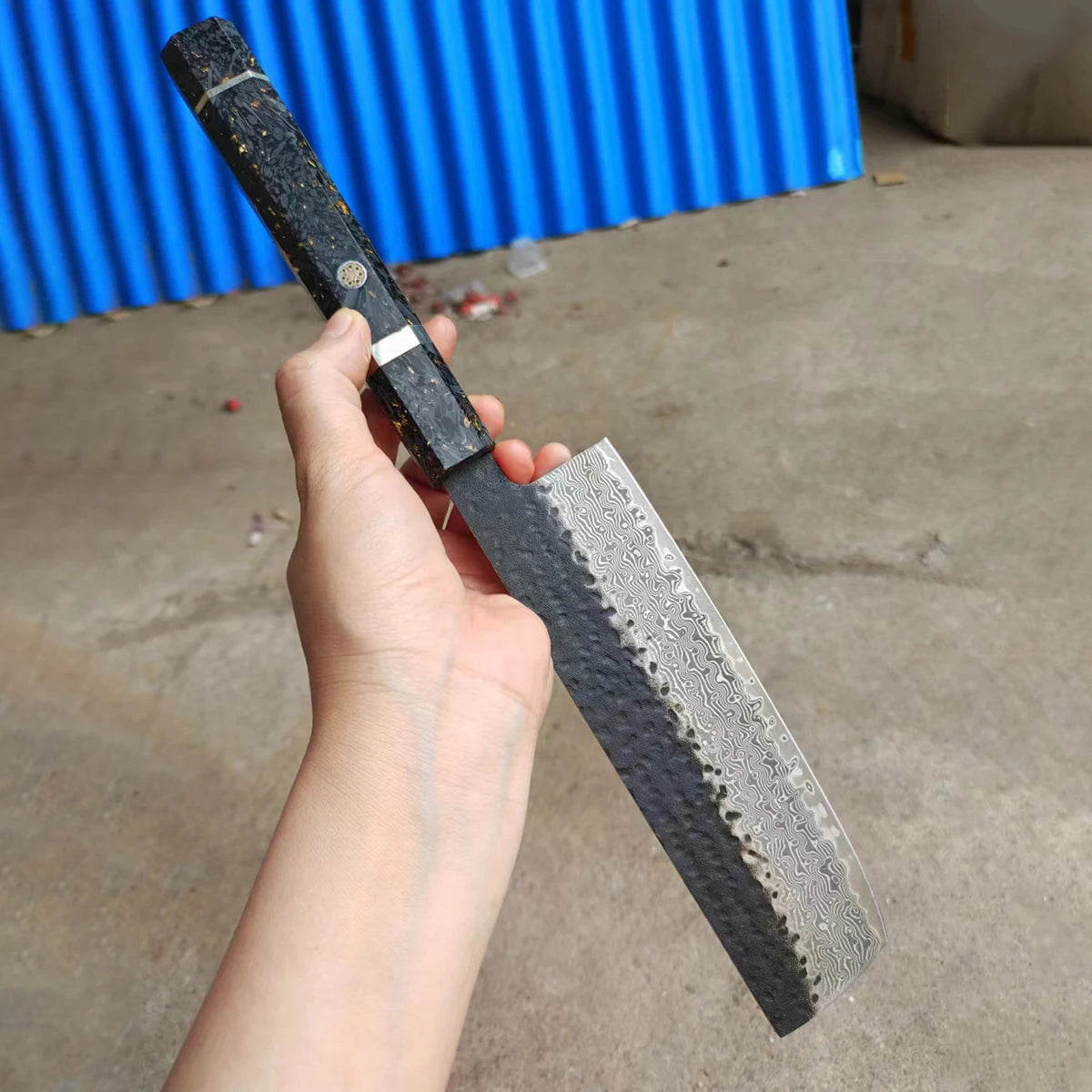 Damascus Steel Blade Sharp Chef Slicing Cleaver Hand Forged Kitchen Knife With Carbon Fiber & Resin Handle