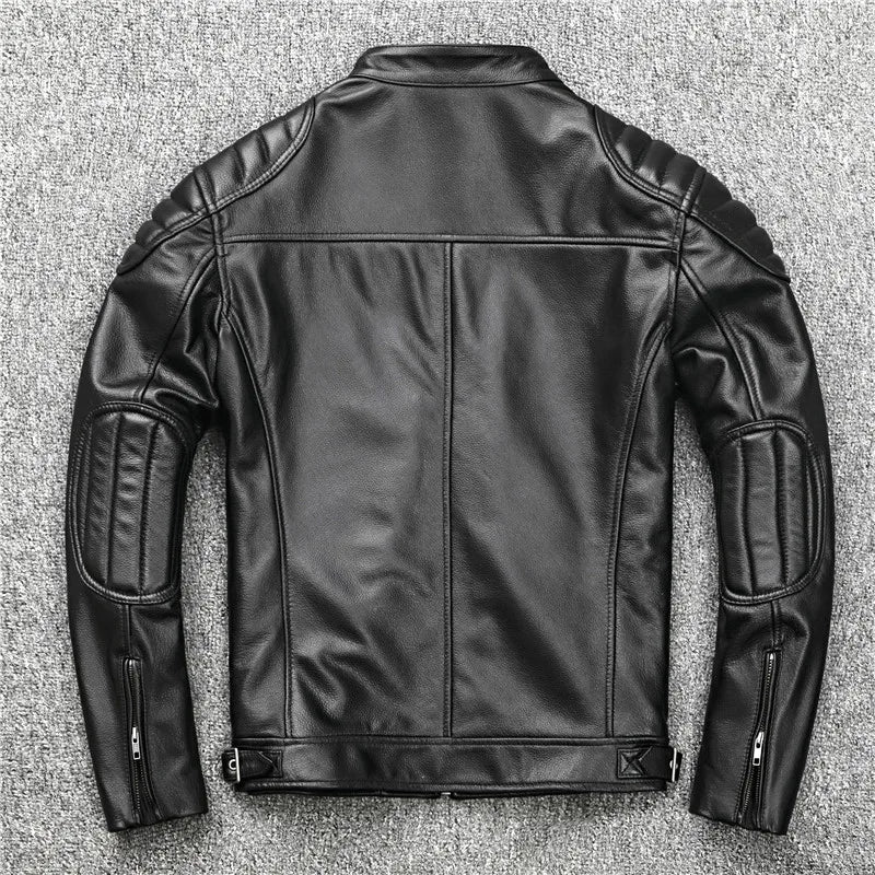 Genuine Sheepskin Soft Leather Jacket Men Motorcycle Biker Slim Short Coat