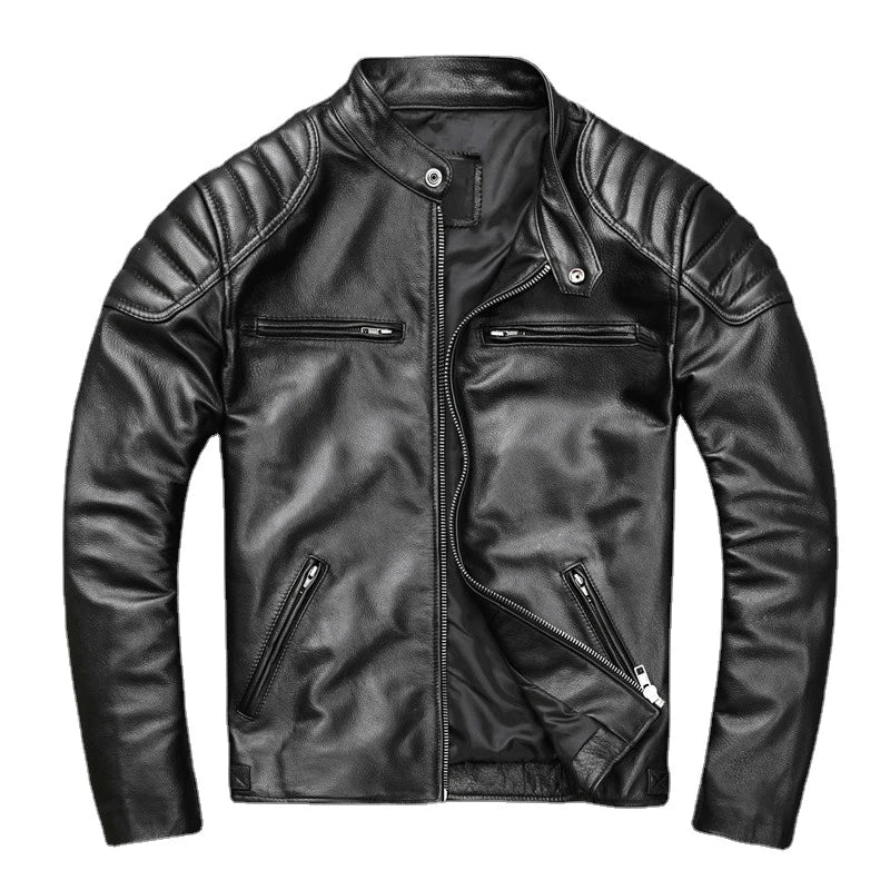 Genuine Sheepskin Soft Leather Jacket Men Motorcycle Biker Slim Short Coat