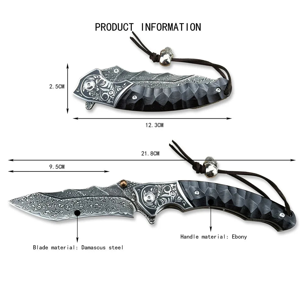 Damascus Steel Pocket Folding Knife Outdoor Wildness Survival Knife Collection Knife