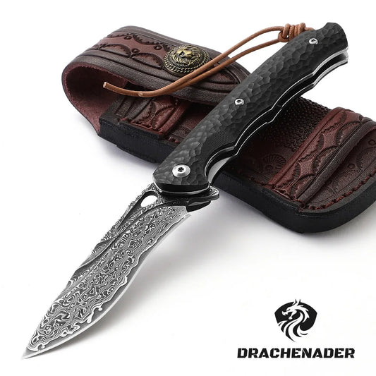 Damascus Steel Folding Knife Tactical Hunting Pocket Knife Self Defense & Camping