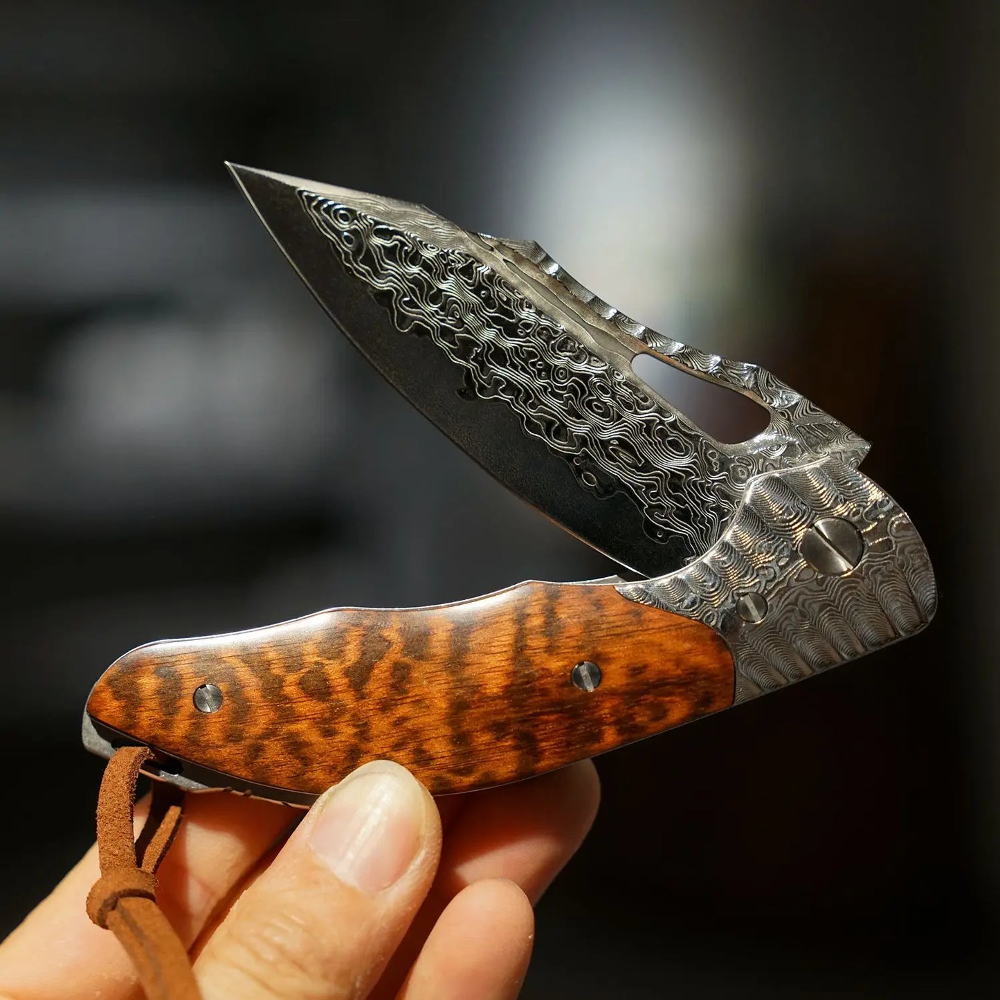 Damascus steel Hand Forged pocket folding knife with snake wood handle