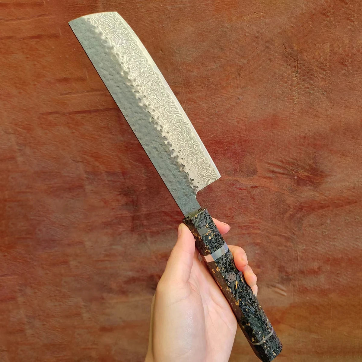 Damascus Steel Blade Sharp Chef Slicing Cleaver Hand Forged Kitchen Knife With Carbon Fiber & Resin Handle