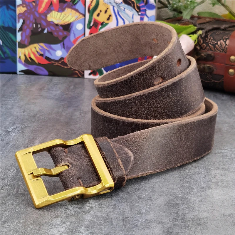 Handmade Cow Leather With Solid Brass Buckle Retro Style Men's Belt  