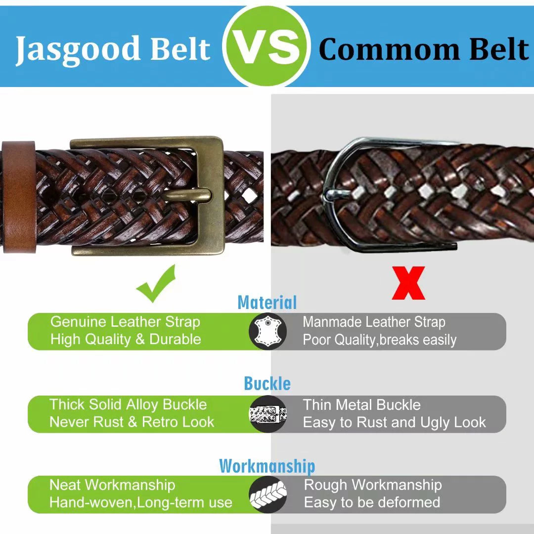 Men Braided Belts Brown Cowhide Woven Leather Belt for Mens Pants