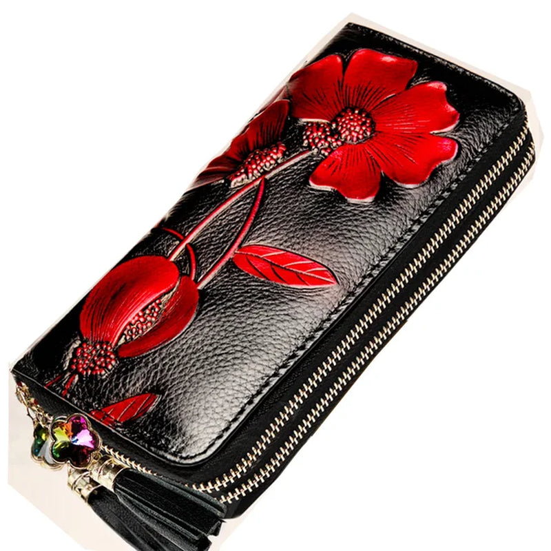 Premium Quality Cow Leather Floral Ladies Hand Purse, Hand Wallet, Clutch