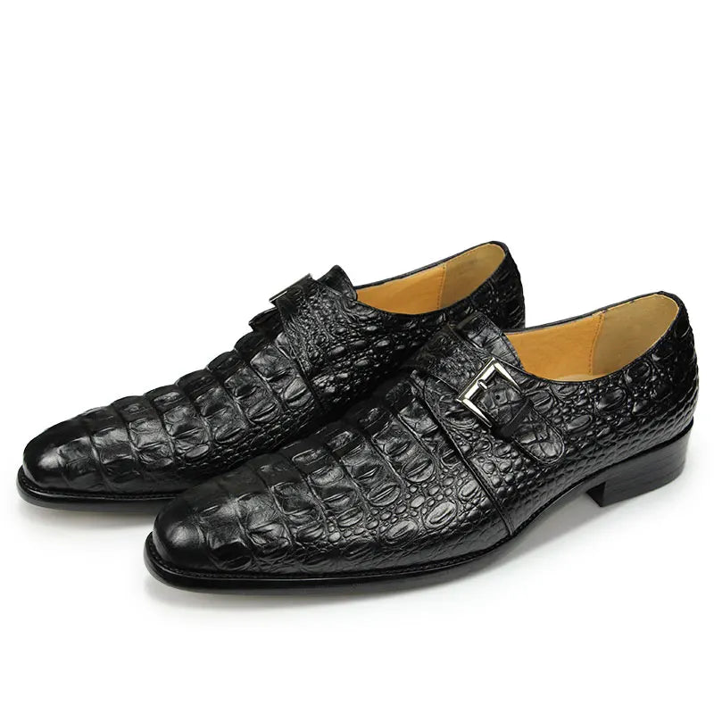 Oxford Luxury Crocodile Pattern Cow Leather Shoes for Men Monk Strap Italy Style Loafers 