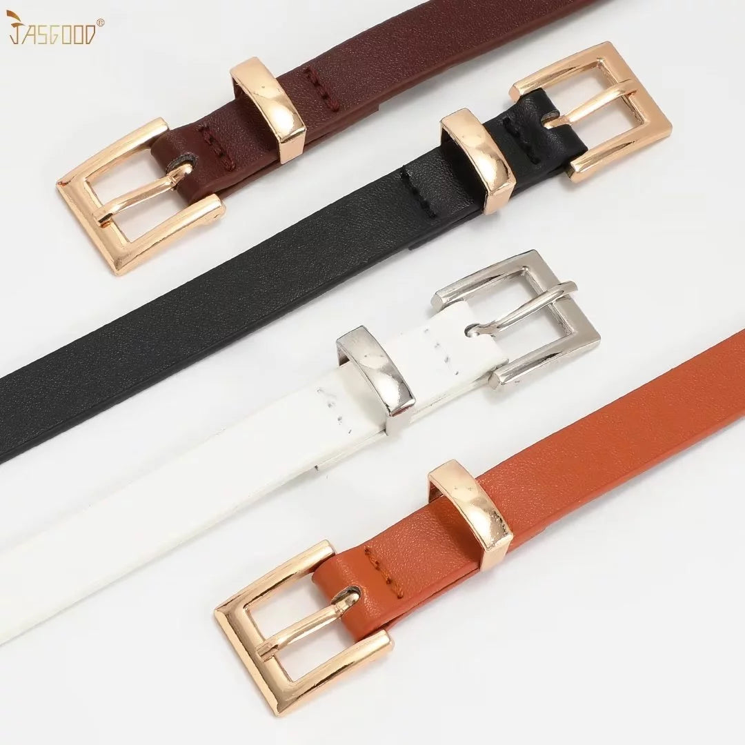 Pack of 2 Women Skinny Leather Belts,Black White