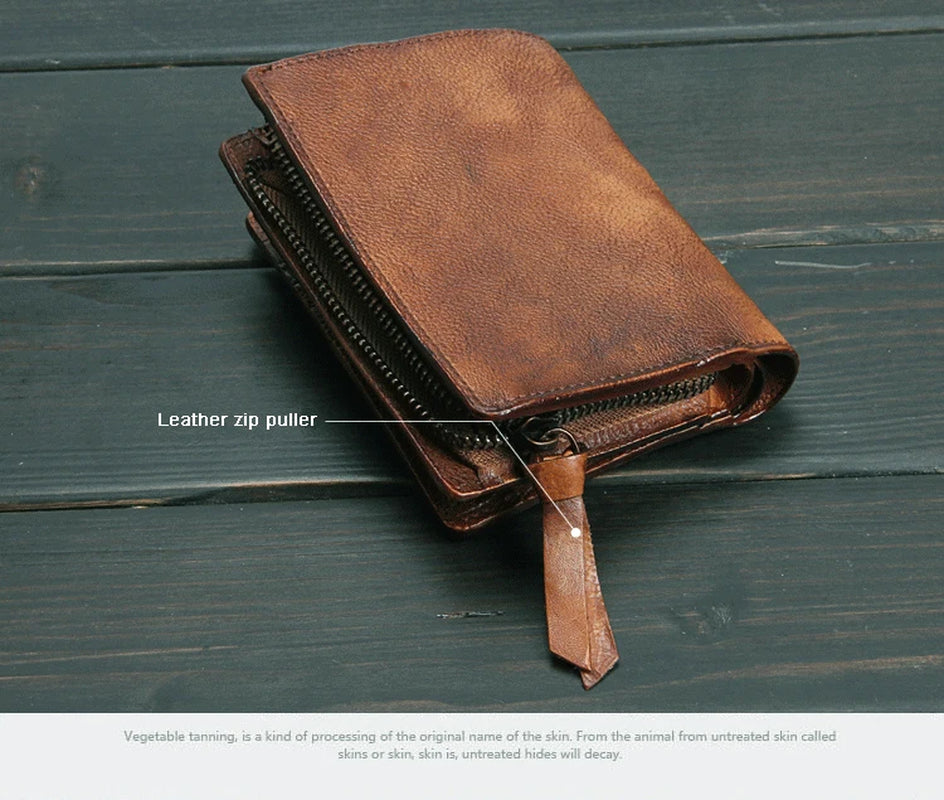 Original Cow Leather Hand Cut Vintage Finished Men's Wallet with Card Holder & Money Holder