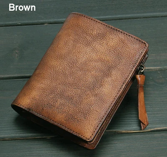 Original Cow Leather Hand Cut Vintage Finished Men's Wallet with Card Holder & Money Holder