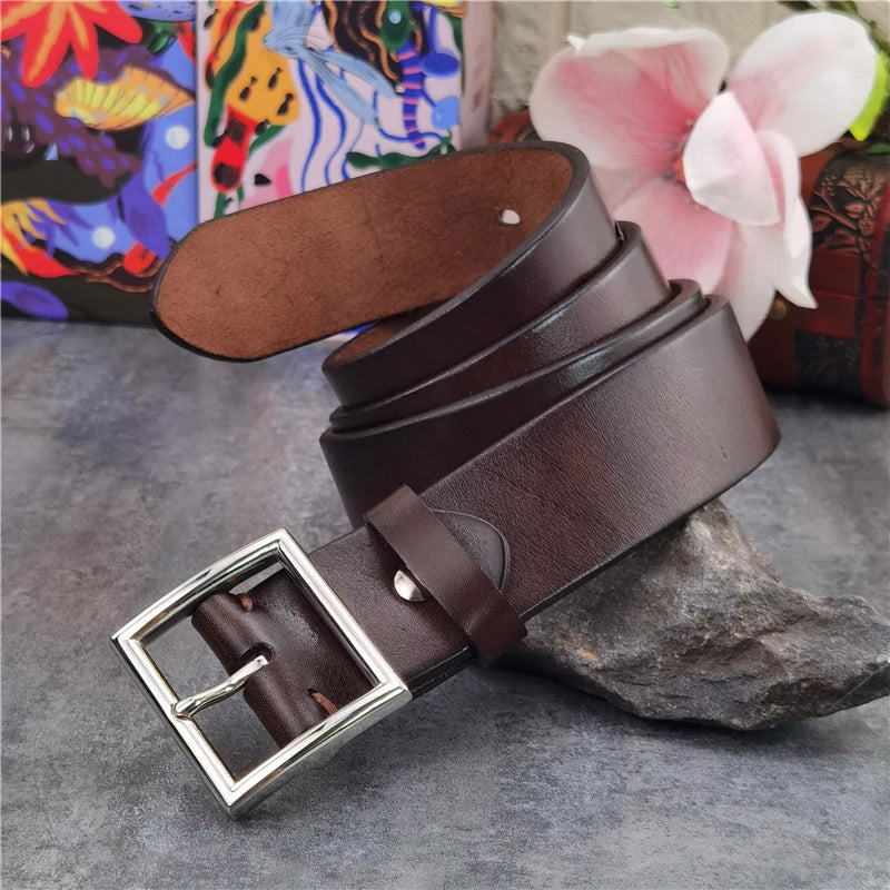 Premium Cow Leather With Stainless Steel Buckle Men Belt