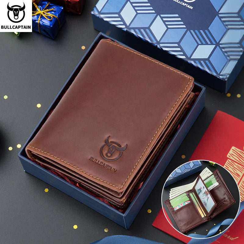 Genuine Cow Leather Wallet New RFID Locomotive British Leisure Multi Card Bag Large Capacity Waist Leather Wallet